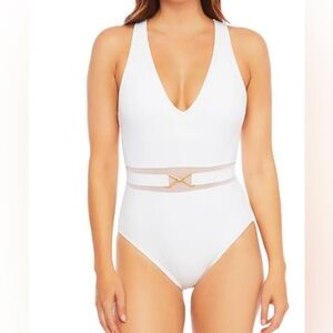 La Blanca Belted Plunge One-Piece Swimsuit - Size 18w